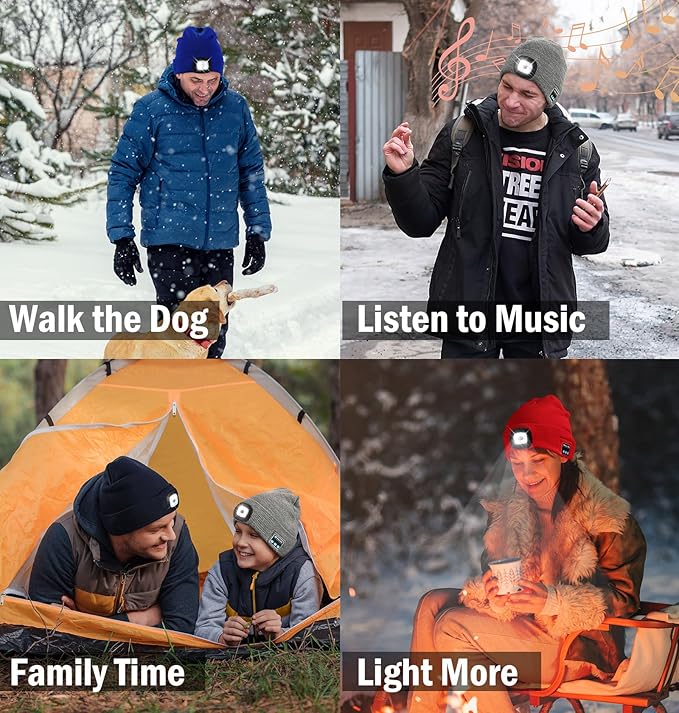 CENSGO Bluetooth Beanie with The Light, Unique Tech Gifts for Men Husband Him Teen, Wireless Headphones for Fishing Jogging Working, Christmas Stocking Emerald