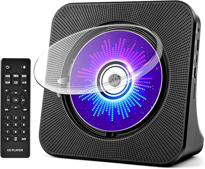 Desktop CD Player with Speakers, ROADOM CD Players for Home, Portable CD Player with Bluetooth Hi-Fi Stereo Sound,Remote Control,Supports CD/Bluetooth/FM Radio/U Disk/AUX/Timer/Repeat,Black
