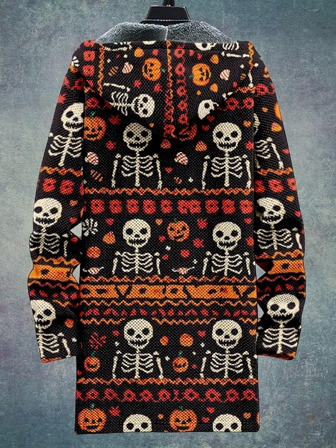 2025 Men's Ethnic Pattern Hooded Jacket Long Cardigan Hoodies Full Zip Vintage Knitted Zipper Coat with Pocket