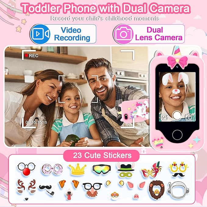 Kids Phone Toys for Girls, 3 4 5 6 7 8 Year Old Boys Girls Christmas Birthday Gifts for Kids, 2.8" Touchscreen Smartphone Toddler Cell Phone, Children Play Toy Phone with Camera, Game, Music, 8GB Card
