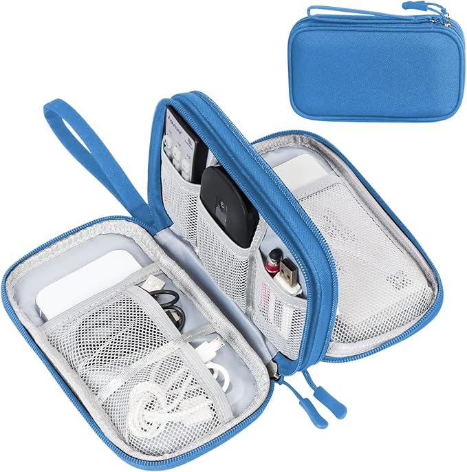 FYY Electronic Organizer, Travel Cable Organizer Bag Pouch Electronic Accessories Carry Case Portable Waterproof Double Layers Storage Bag for Cable, Cord, Charger, Phone, Earphone, Medium Size, Cyan