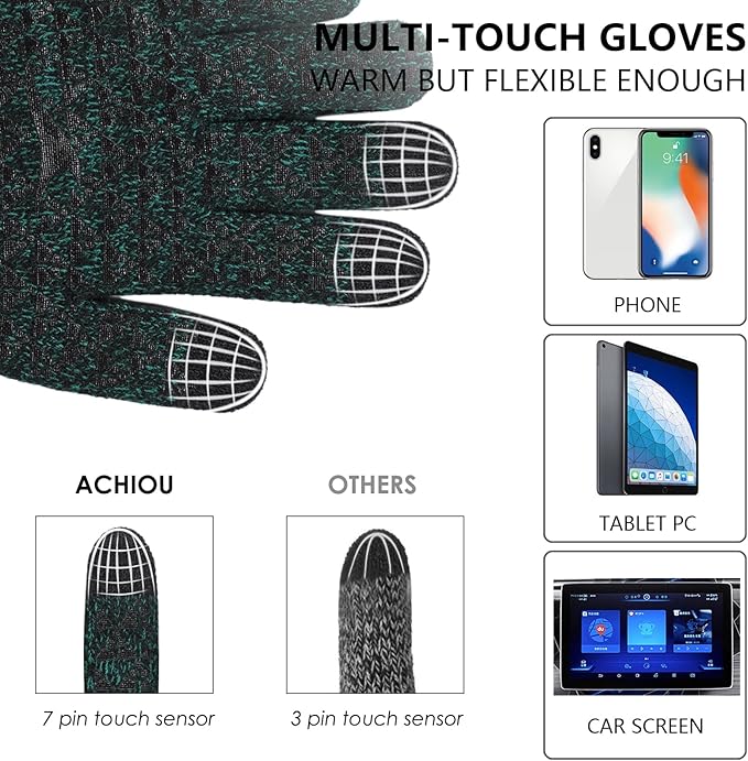 Achiou Winter Gloves, Glove for Men Women, Upgraded Touch Screen Texting Warm Running with Thermal Soft Knit Lining