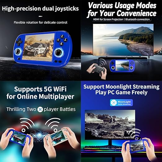 RG40XX H Retro Handheld Game Consoles RG40XXH Retro Gaming Console 64 TF Card Preloaded Games 5000+ Portable Gaming Console Linux 64-bit System 4.0'' IPS Screen WiFi Bluetooth HD and TV Output Blue