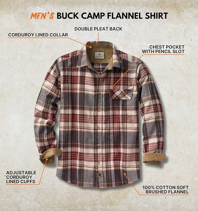 Legendary Whitetails Men's Flannel Shirt Long Sleeve Button Down 100% Cotton