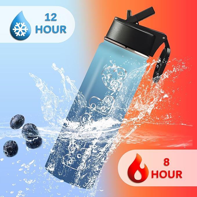 Personalized Water Bottle with Straw,Custom Insulated Stainless Steel Sports Water Bottle with Name or Text-Double Wall Vacuum Insulated Gift Cup for Kids Women Men-20 Fonts