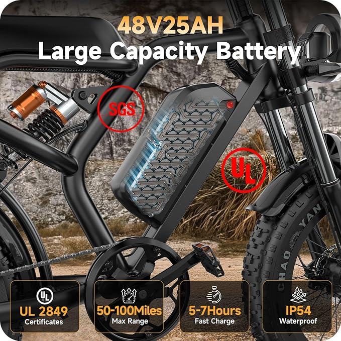 Electric Dirt Bike for Adults - Peak 1500W/3000W Electric Bikes, 28-40MPH, 48V/52V 15.6Ah/25Ah/40Ah, 70-120 Mile(PAS Mode), 16/20 Inch All-Terrain Fat Tire Electric Motorcycle