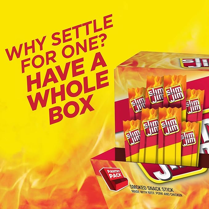 Slim Jim Smoked Snack Stick Pantry Pack, Original, 0.28 oz Stick 46 Count(Pack of 3)