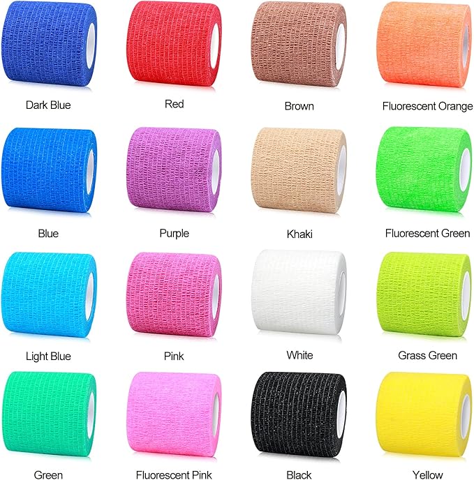 FRESINIDER 16 Rolls Self Adhesive Wrap Athletic Tape Gauze,Medical Bandage,Breathable Elastic Cohesive Bandage for Sports Injury & Pet (Rainbow)