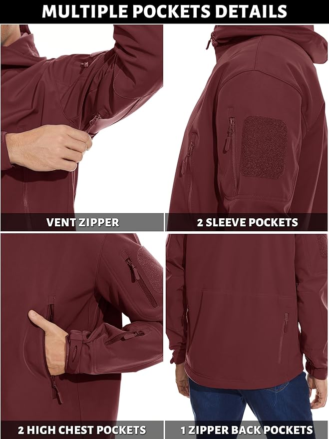 TACVASEN Men's Special Ops Military Tactical Soft Shell Winter Warm Fleece Lined Jacket Rain Hood Coat Hiking Snowboard