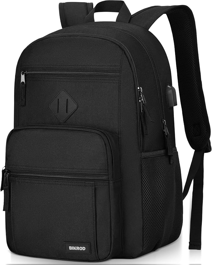 Black Backpack for Men and Women, Backpack for School Teens Boys and Girls, Lightweight Casual High School Bookbag, Daily-use Travel Laptop Backpack with USB Charging Port Fits 15.6 Inch Notebook