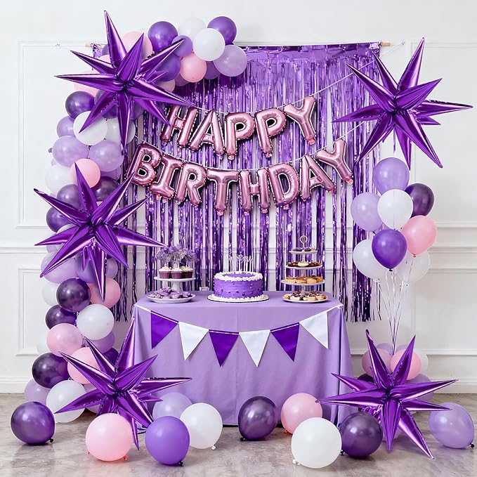 Purple Balloons Mylar Star Balloon 60Pcs Foil Spike Balloons Explosion Large Prom Ballons for Birthday Halloween Bachelorette Anniversary Wedding Engagement Party Decorations