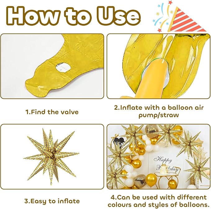 6PCS Star Balloons Disco, 22 Inch Large Gold Star Balloon Foil Balloons Christmas Party Balloon for Birthday Christmas Disco Bachelorette Wedding Anniversary Party Backdrops Decorations
