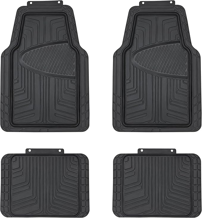 Amazon Basics 4-Piece Premium Rubber Floor Mat for Cars, SUVs and Trucks, All Weather Protection, Universal Trim to Fit, Black
