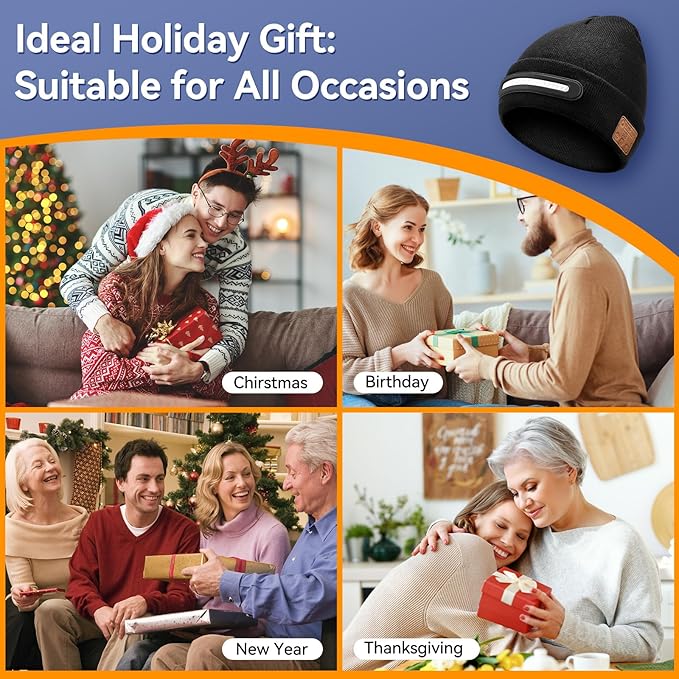 Bluetooth Beanie with Light, LED Beanie with Built-in Speaker and Microphone, Gifts for Men Women