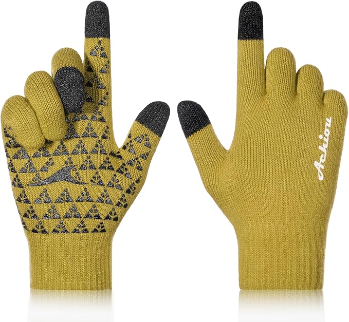 Achiou Winter Gloves, Glove for Men Women, Upgraded Touch Screen Texting Warm Running with Thermal Soft Knit Lining