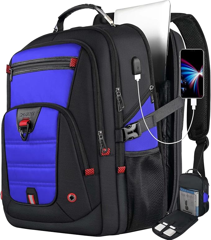 Z-MGKISS Gaming Laptop Travel Backpack Fits 18.4"-19" Laptops, Extra Large TSA Carry On Bag, College Business Work Mens Backpack, Blue
