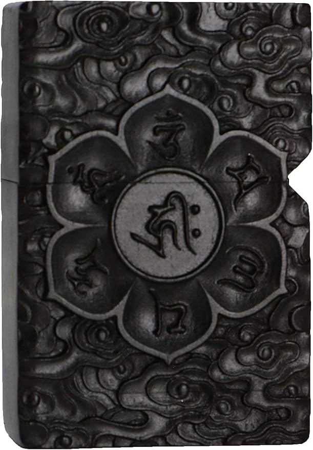 Natural Ebony Black Wood Carved Lighter Shell Box For Zippo Module (Namgyalma & Ushnishavijaya Buddha)