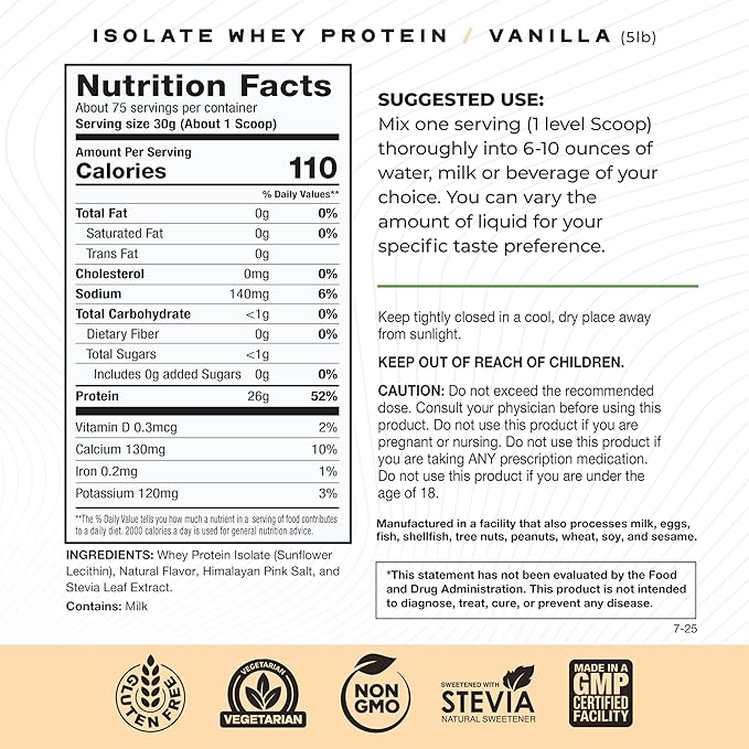 Muscle Feast Grass-Fed Whey Protein Isolate, All Natural Hormone Free Pasture Raised, Whey Isolate Protein Powder for Men and Women, Clean, Gluten-Free, Delicious Isolate Protein - Vanilla, 5lb