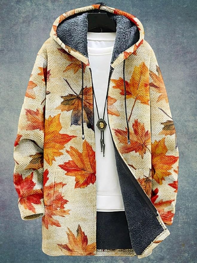 2025 Men's Ethnic Pattern Hooded Jacket Long Cardigan Hoodies Full Zip Vintage Knitted Zipper Coat with Pocket