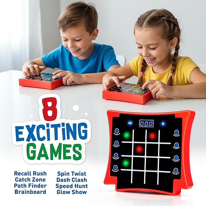 Electronic Light-Up Activity Pad for Kids Ages 6-12+ | 8-in-1 Handheld Game | Brain & Memory Games | Great Gift Ideas for Boys and Girls. Focus Training | Educational Travel Toy