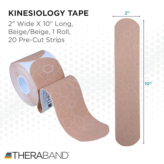 THERABAND Kinesiology Tape, Beige/Beige, 1 Roll, with XactStretch Indicators, Long-Lasting Athletic Tape for Shoulder, Back & Knee, Latex-Free & Water Resistant for Men and Women, Pre-Cut