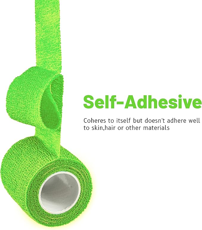 FRESINIDER 9 Rolls Self Adhesive Wrap Athletic Tape Gauze, Breathable Elastic Cohesive Bandage for Sports Injury & Pet (7 Pcs 2" x 5 Yards + 2 Pcs 1" X 5 Yards) (Fluorescent Green)