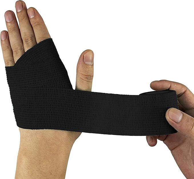 FRESINIDER 9 Rolls Self Adhesive Wrap Athletic Tape Gauze, Breathable Elastic Cohesive Bandage for Sports Injury & Pet (7 Pcs 2" x 5 Yards + 2 Pcs 1" X 5 Yards) (Black)