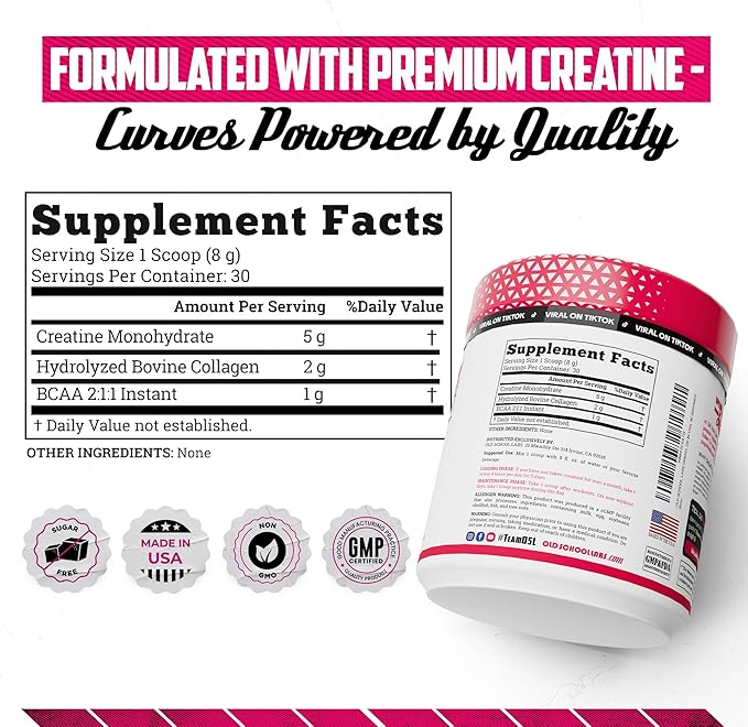 Old School Labs Creatine for Women Post-Workout Supplement - 5000mg Creatine, 2000mg Hydrolyzed Bovine Collagen & BCAA 2:1:1 for Lean Muscle Growth, Fast Recovery & Stamina - 30 Servings