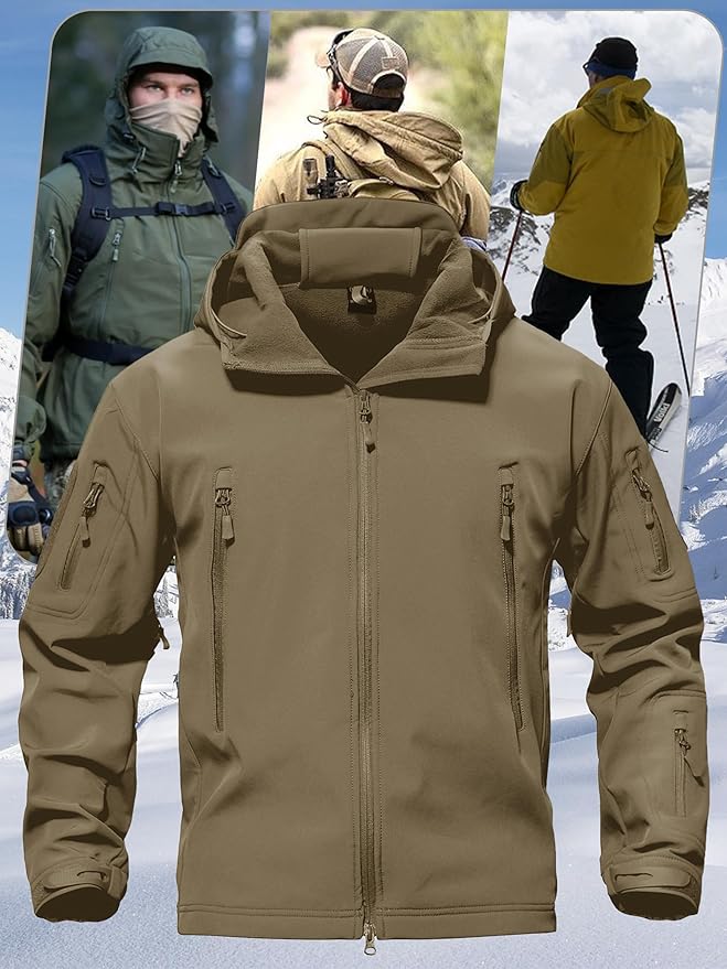 TACVASEN Men's Special Ops Military Tactical Soft Shell Winter Warm Fleece Lined Jacket Rain Hood Coat Hiking Snowboard