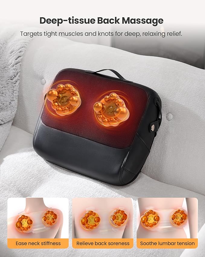 KNQZE 3-in-1 Shiatsu Back Massager with Heat & Support - 4D Deep Tissue Kneading for Neck, Shoulder, Lower Back | Dual-Side Heating Massage Pillow for Home, Office, Car | FSA Gift for Women, Men