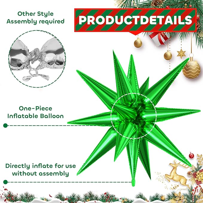 6PCS Star Balloons, 22 Inch Large Green Star Balloon Foil Balloons Christmas Party Balloon for Birthday Christmas Graduation Wedding Anniversary Party Backdrops Decorations