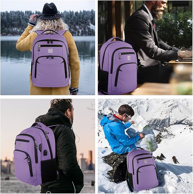 Laptop Backpack,Business Travel Anti Theft Slim Durable Laptops Backpack with USB Charging Port,Water Resistant College Computer Bag for Women & Men Fits 15.6 Inch Laptop and Notebook-Purple
