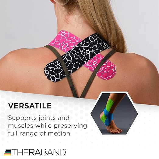 THERABAND Kinesiology Tape, Pink/White, 1 Roll, with XactStretch Indicators, Long-Lasting Athletic Tape for Shoulder, Back & Knee, Latex-Free & Water Resistant for Men and Women, Pre-Cut
