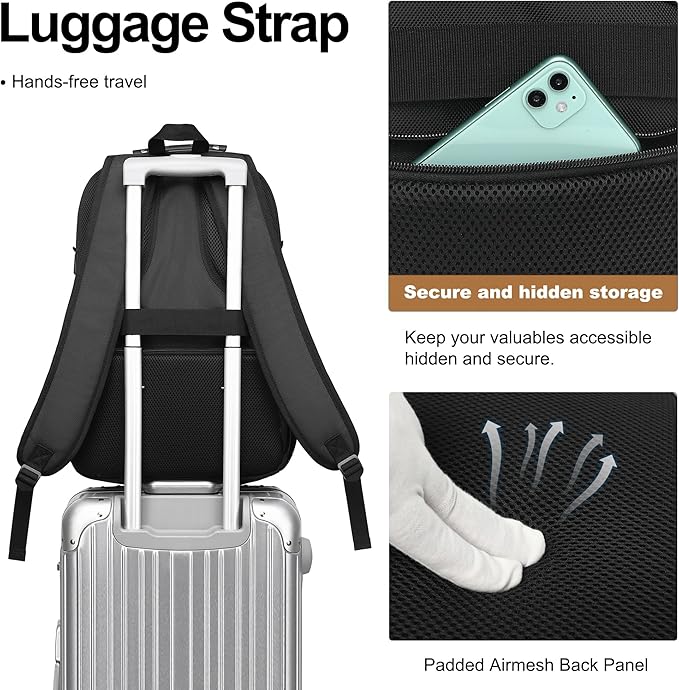 Boavan Laptop Backpack for men, 17.3 inch Laptop Bag with USB Port, Waterproof Travel Work Backpack Purse, Anti-Theft Teacher Nurse Doctor Casual Bookbags Office Business backpack，Black&Orange