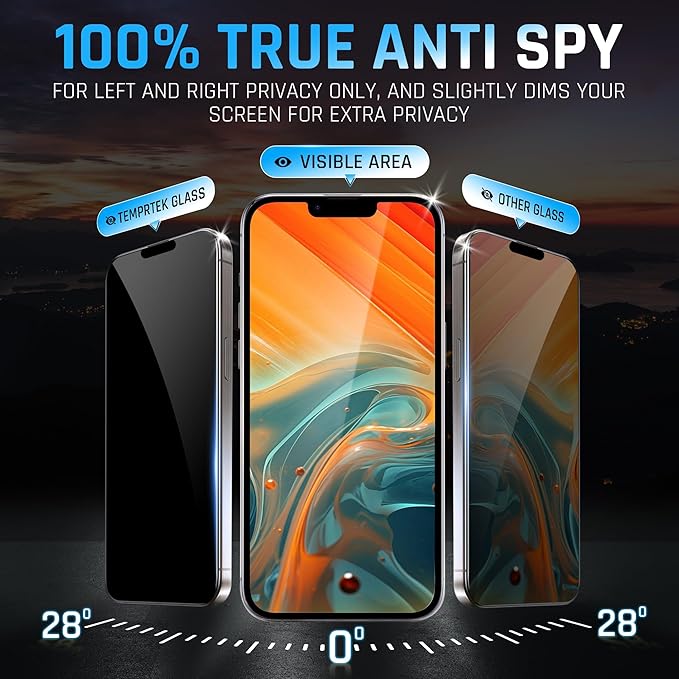 TEMPRTEK+ 2 Pack for iPhone 13Pro Max/14 Plus Privacy Screen Protector Privacy 9H Military Grade Scratch Fingerprint Resistance Anti-Glare Shatterproof Tempered Glass Anti-Spy Easy Installation Bubble Free