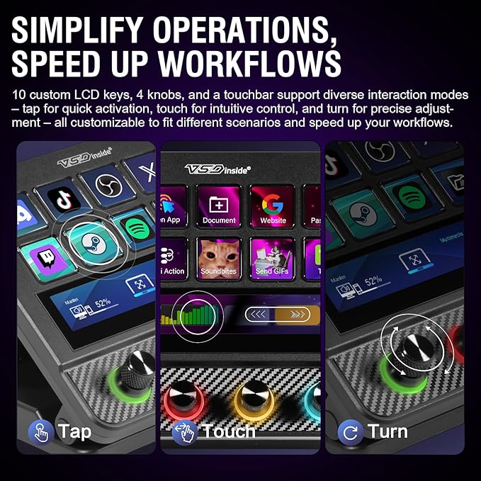 Macro Pad, Streaming Deck Stream Controller Soundboard Keypad, Programmable Keys USB Shortcut Keyboard for Gamer Streamer, Audio Mixer for OBS, YouTube, Office Desk Setup, PC, Mac