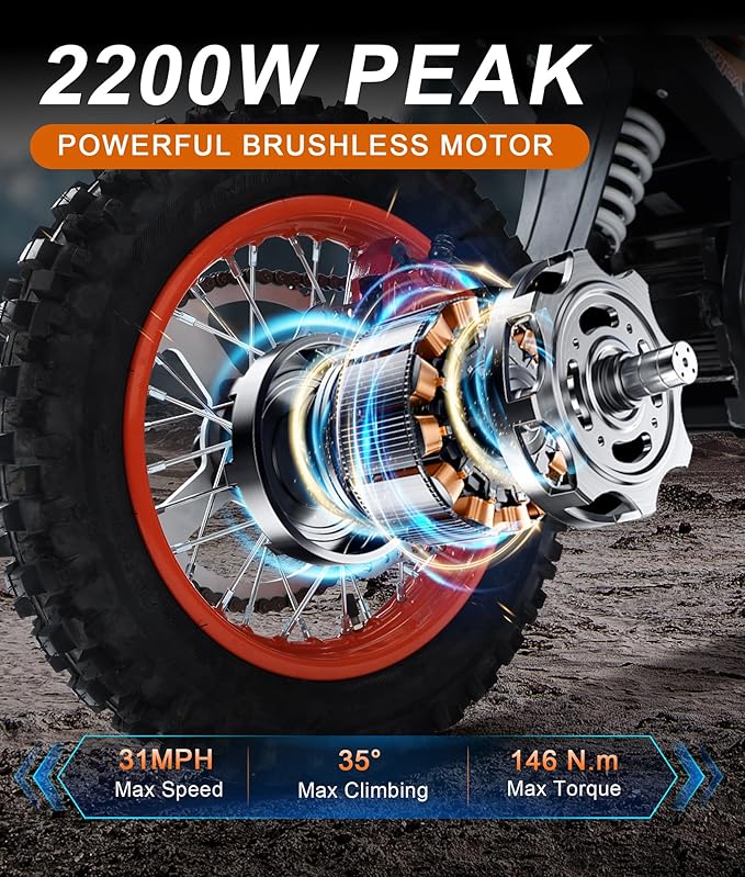 Electric Dirt Bike for Adults & Teens 13+, 2000W Off-Road Electric Motorcycle, 48V 21Ah Removable Battery, 37MPH Fat Tire E Dirt Bike with Hydraulic Brakes, Family Trail Riding Gift-Orange