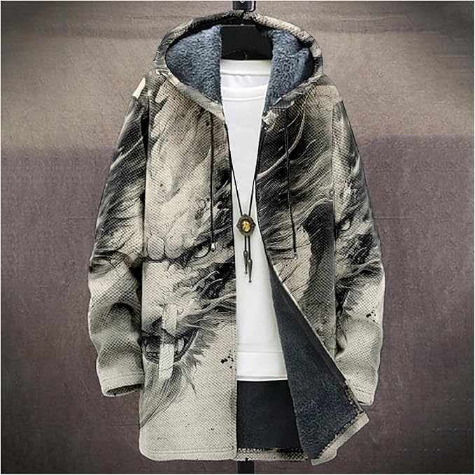 Mens Hooded Cardigan Japanese Art Zip Up Long Sleeve Sweater Hoodie Dragon Print Coat with Pockets