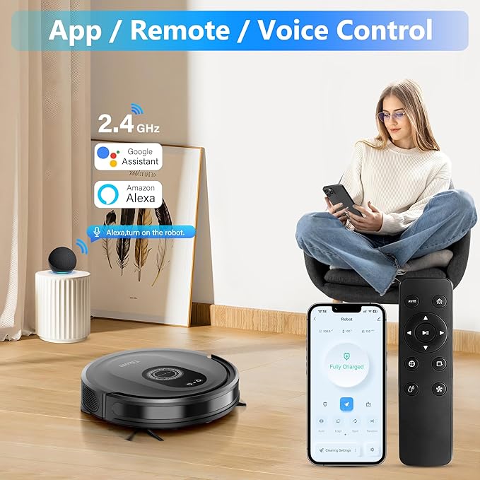 Tikom Robot Vacuum and Mop Combo, 5000Pa Robotic Vacuum Cleaner, 150 Min Max, App & Remote Control, Ideal for Hard Floor, Carpet, Pet Hair, Self-Charge(G8000 Max)