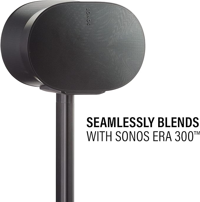 Sanus Speaker Stand for Sonos Era 300™ - Fixed Sonos Speaker Stand w/Easy 3 Step Assembly - Includes All Hardware, Carpet Spikes & Rubber Feet - Black Single Stand
