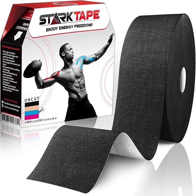 Starktape Original Kinesiology Athletic Tape. Professional Sports Tape for Ankle Wrist Knee Shoulder Muscles Joints. Latex Free, Waterproof, Stretchy, and Gentle on Skin. Up to 115 ft/Roll