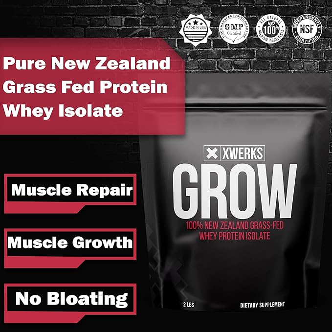 Xwerks Grow Whey Protein Powder, 25g Pure Isolate Protein from New Zealand Grass Fed Cows, Builds Strength and Speeds Recovery, Paleo and Keto Friendly, Soy and Gluten Free, Strawberry, 30 Servings