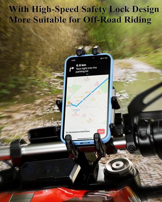 BRCOVAN Anti-Theft Motorcycle Phone Mount Holder with Vibration Dampener & High-Speed Secure Lock, Adjustable Size Handlebar Cellphone Cradle for Bike Bicycle Scooter ATV, Fit 5.4-7.2'' Smartphone