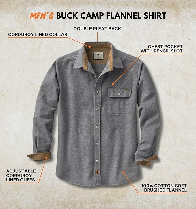 Legendary Whitetails Men's Flannel Shirt Long Sleeve Button Down 100% Cotton