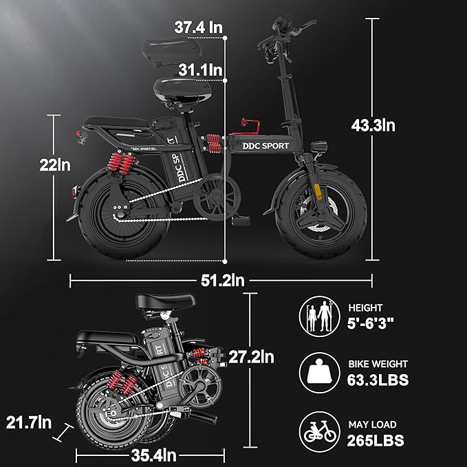 Folding Electric Bike for Adults, Peak 750W Motor 25MPH, 48V 20Ah Removable Battery 55Miles Ebike,14'' Lightweight Adults Electric Bicycles for Men/Women/Teens, Full Suspension, UL Certified