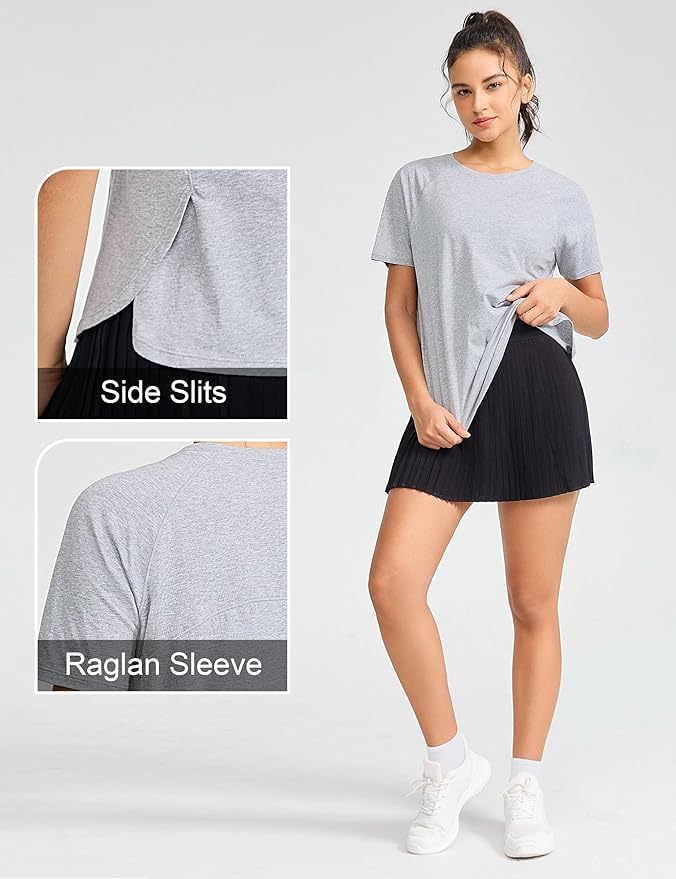 THE GYM PEOPLE Women's Short Sleeve Workout Shirts Breathable Yoga T-Shirts with Side Slits Athletic Tee Tops