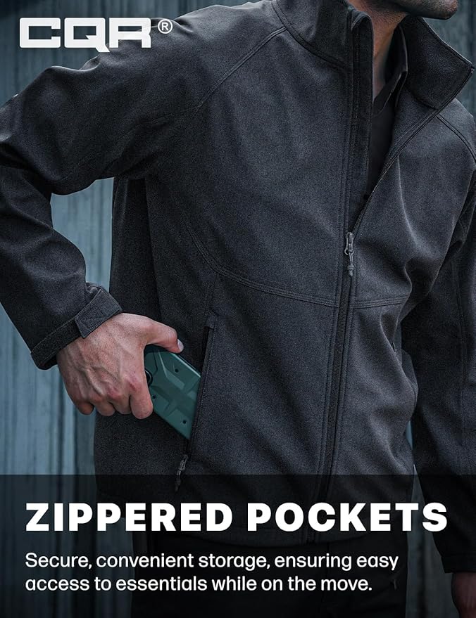 CQR Men's Tactical Softshell Jacket, Winter Warm Fleece Lined Coat, Water Resistant Outdoor Hunting Hiking Rain Windbreaker