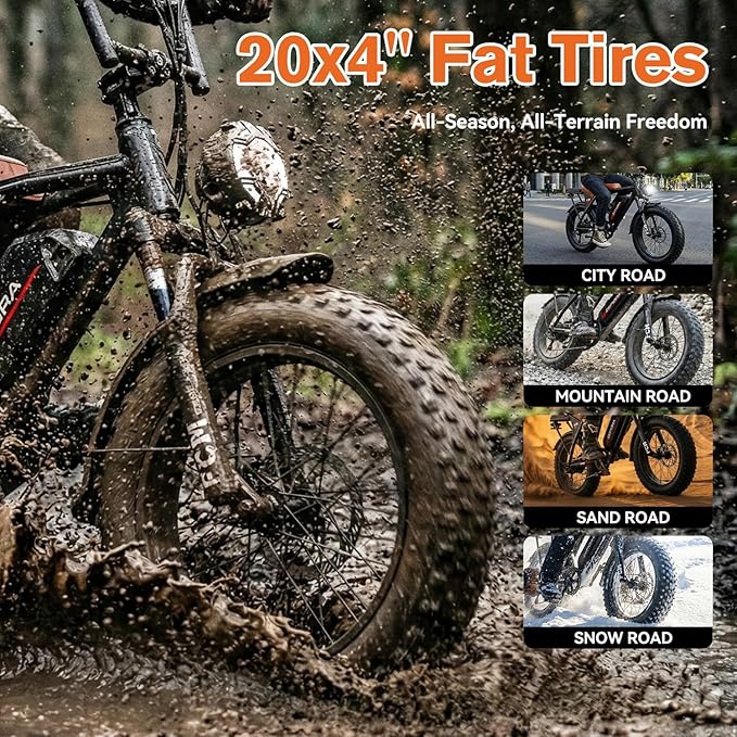 Electric Bike for Adults, 800/1500/2500W Peak Motor Ebike, 48V Removable Battery, 30-120 Miles PAS Range, 20-28MPH, 14"/20"/26" All-Terrain Electric Bicycles for Commuute Road Sand Mountain