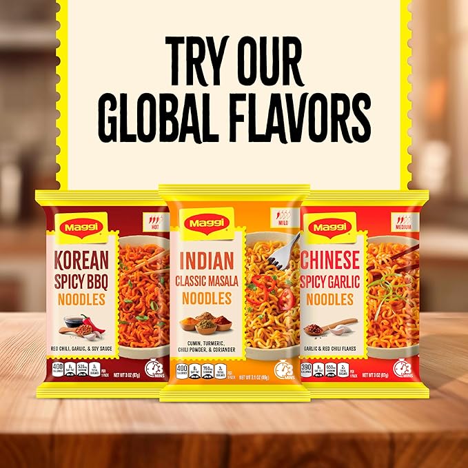 Maggi Indian Classic Masala Noodles, Instant Ramen Noodles Pack, 3 min, Mildly Spicy, Vegetarian, Halal, Kosher, 24 Pack