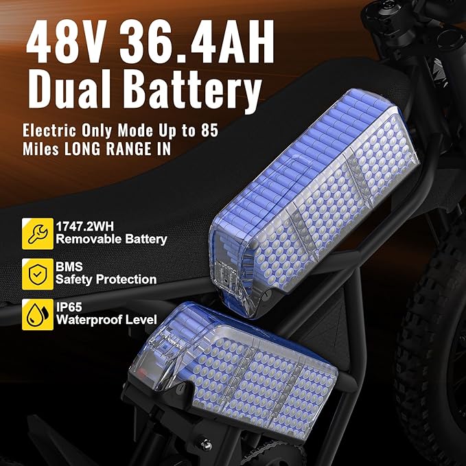 Winter Electric Dirt Bike for Adults, Upgraded 3000W 60V 50MPH //2400W 48V 37MPH Dirtbike, 36.4AH Dual Battery Ebike Up to 85 Miles, 25" Motorcycle Tire, UL2849 All Terrain for Mountains, Snow, Sand